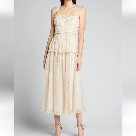 Jonathan Simkhai Beige Lace Midi Dress, Sz 14, NWT - Picture 1 of 5